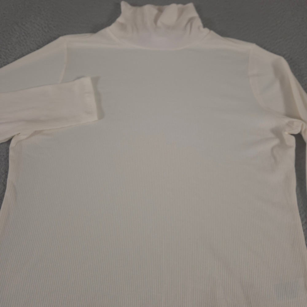 Old Navy Top Womens L Tall White Rib-Knit Turtleneck Long Sleeve Stretch Cotton